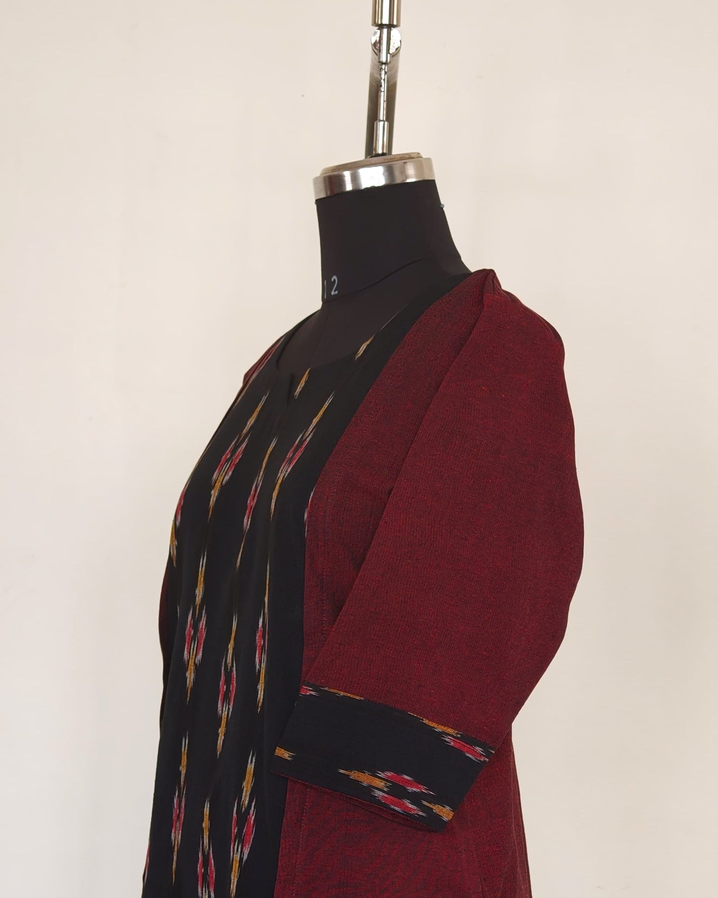 250 Maroon with black ikkat panel straight kurta