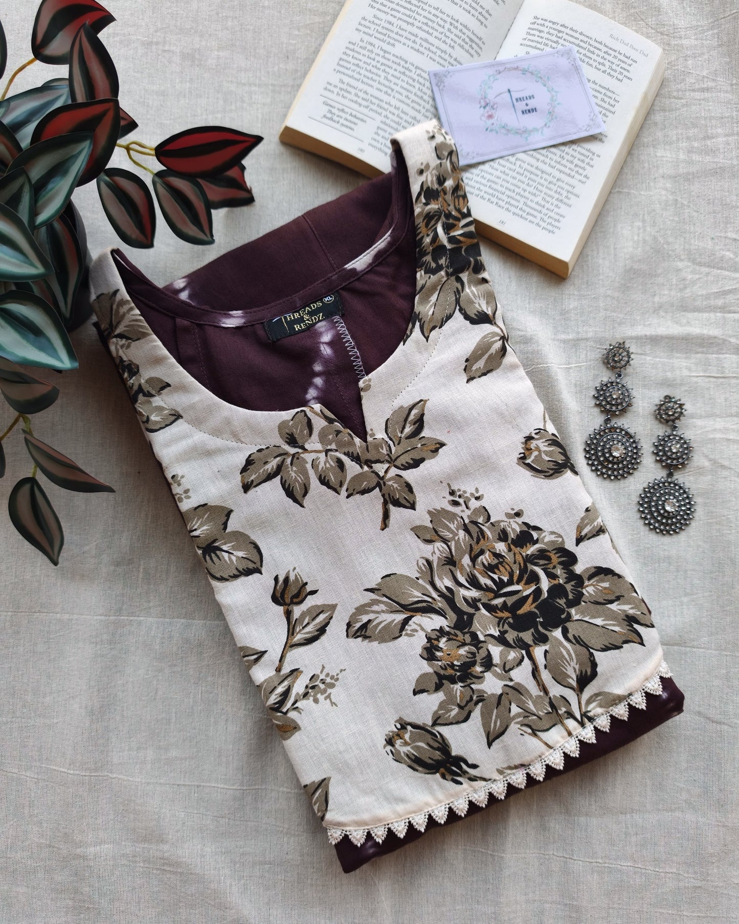 255 Brown Tie and dye with cream yoke patch and lace