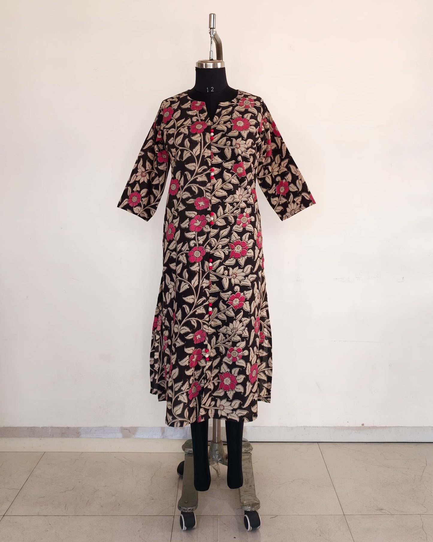 239 Black kalamkari kurta with potlis
