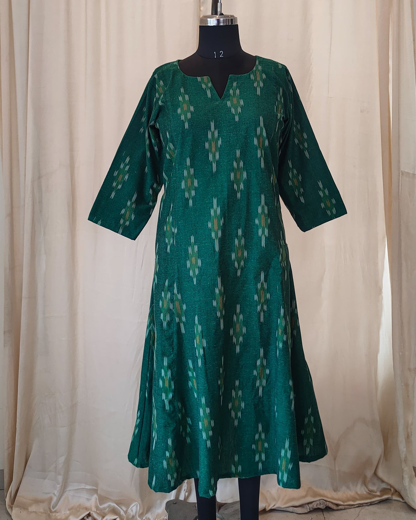 151 Bottle Green A-Line Ikkat Cotton Kurta