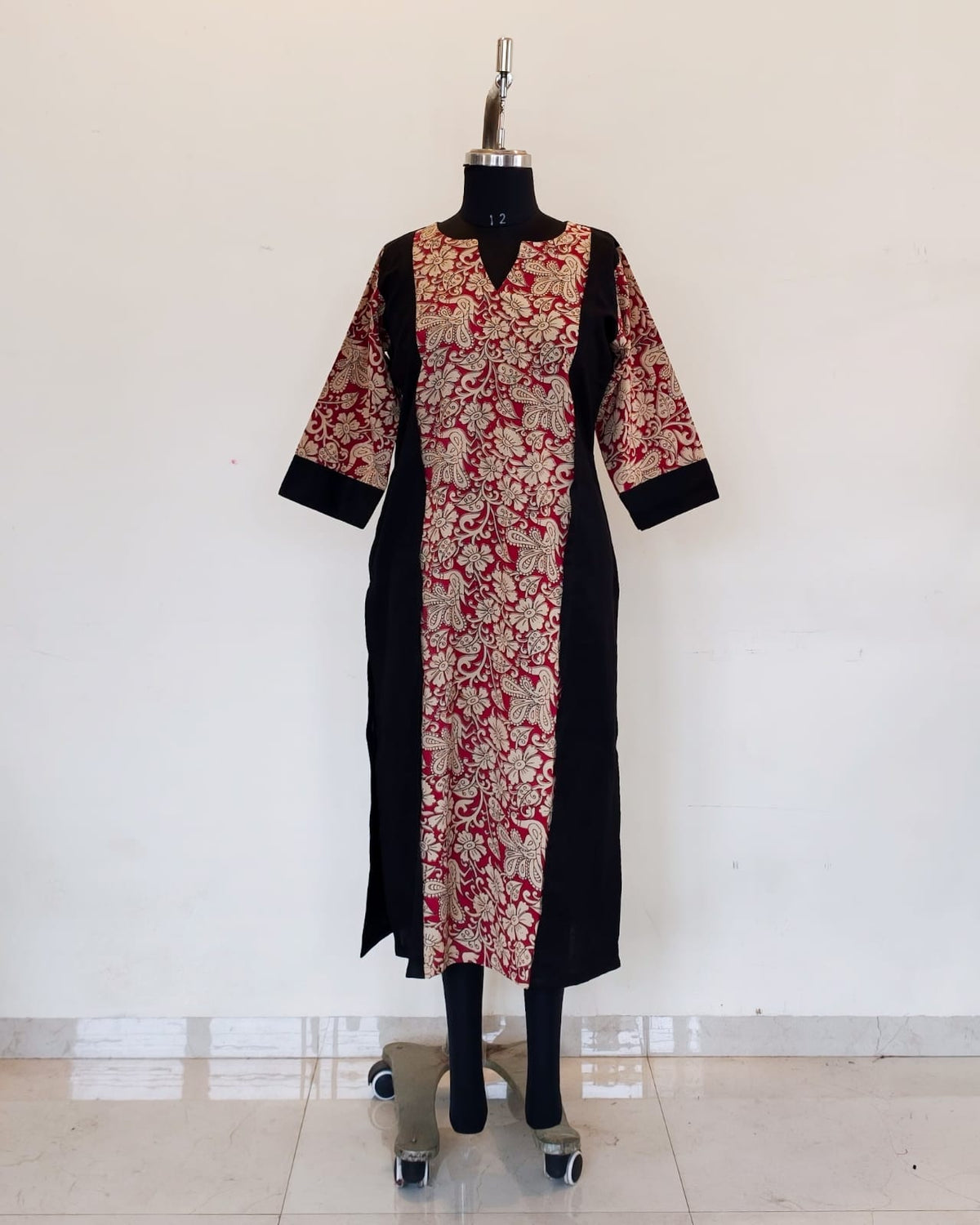 Black With Pink Kalamkari Panel Kurta