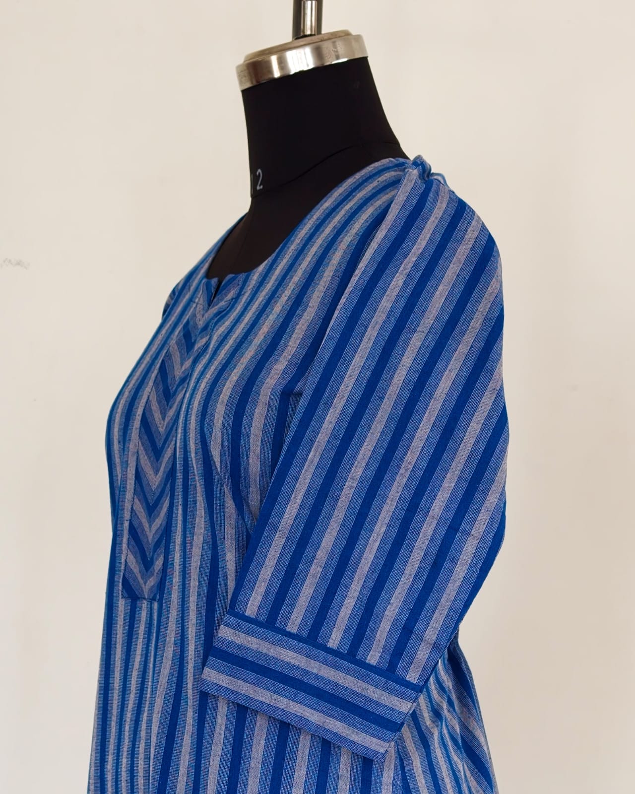 262 Blue Stripes Handloom Cotton Kurta