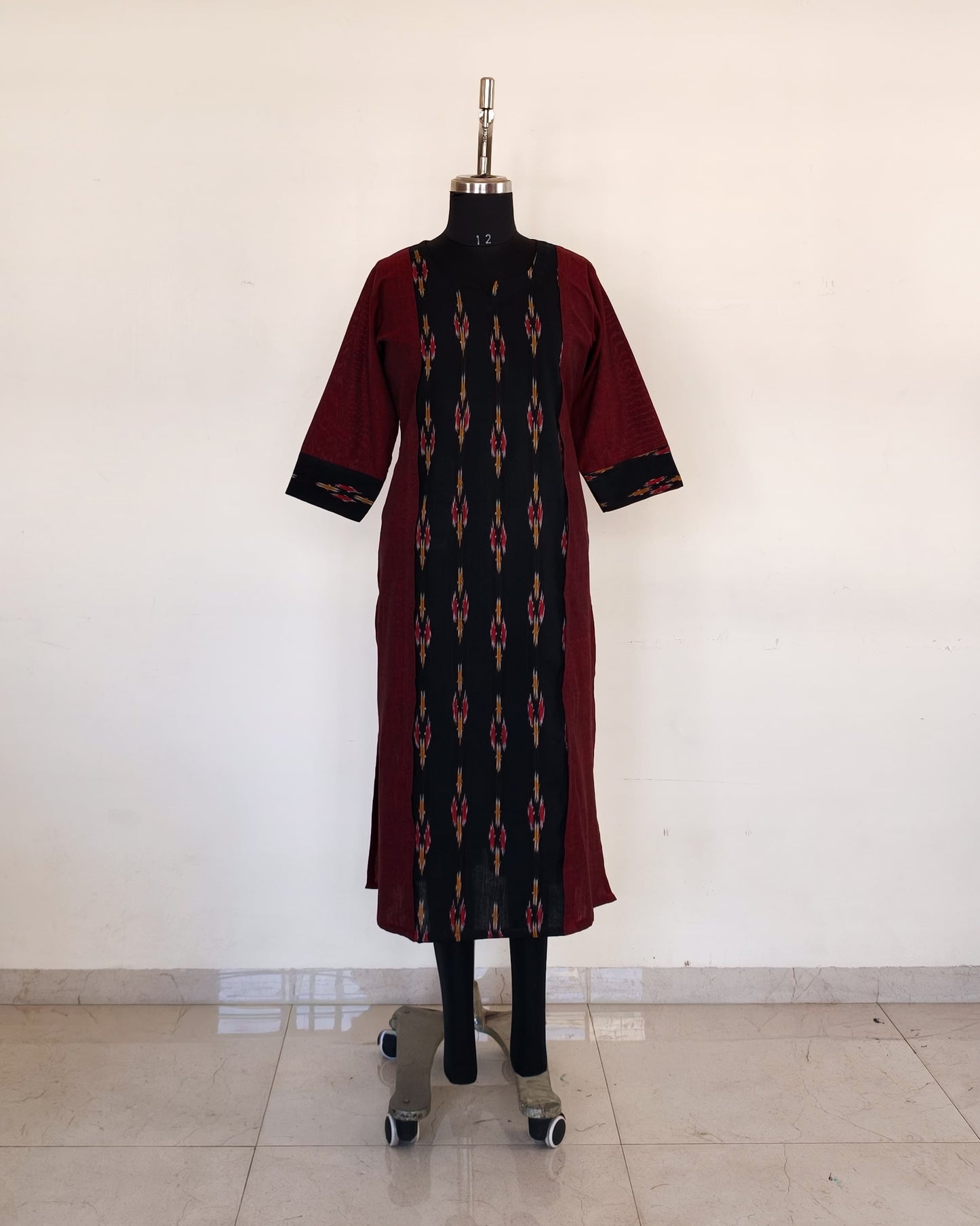 250 Maroon with black ikkat panel straight kurta