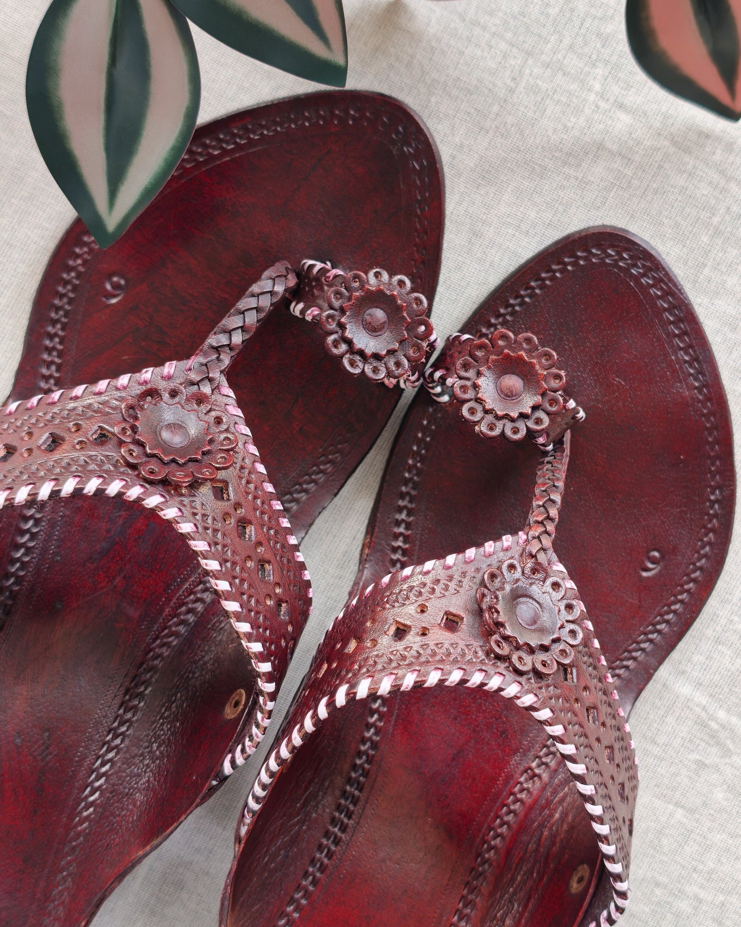 Red polish with block heels Kolhapuri chappals
