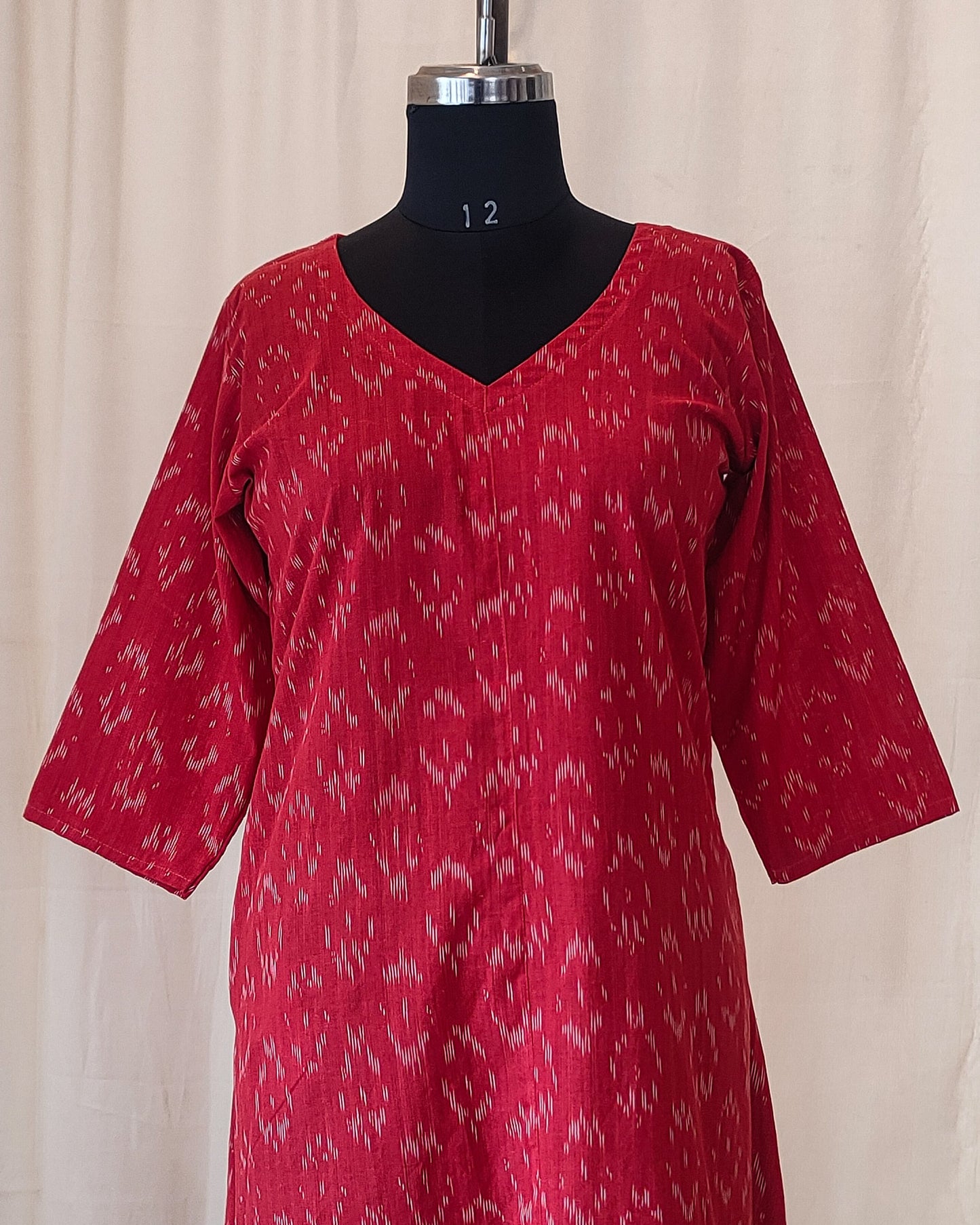 148 Orangy-Red Ikkat A-Line Kurta