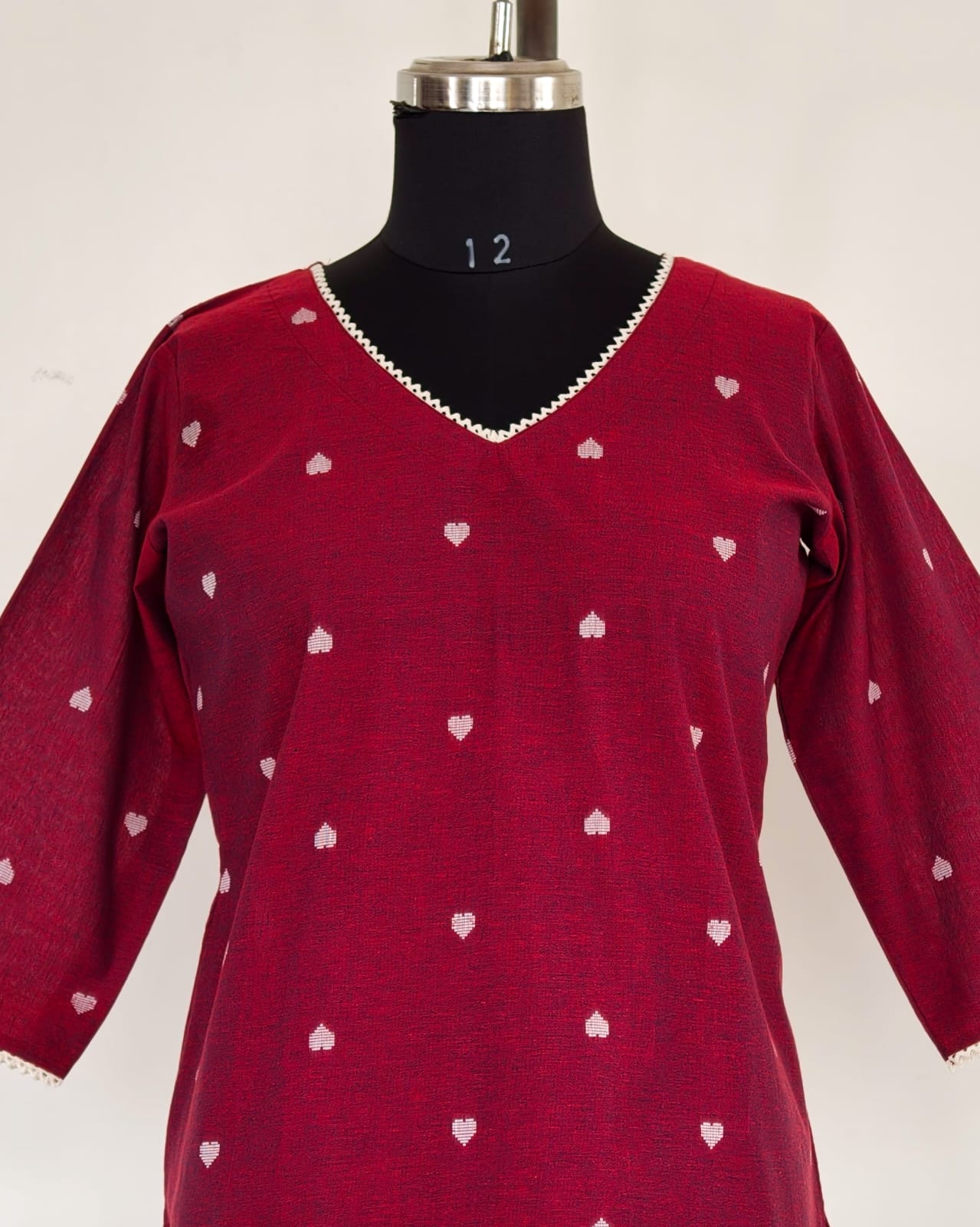 237 Maroon kurta with hearts and lace detailing