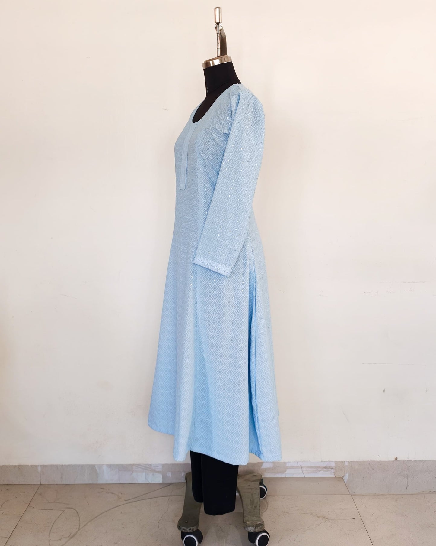 265 Baby blue cotton chikankari A-line kurta