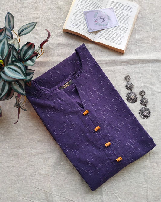 220	Purple handloom ikkat A-line kurta with buttons