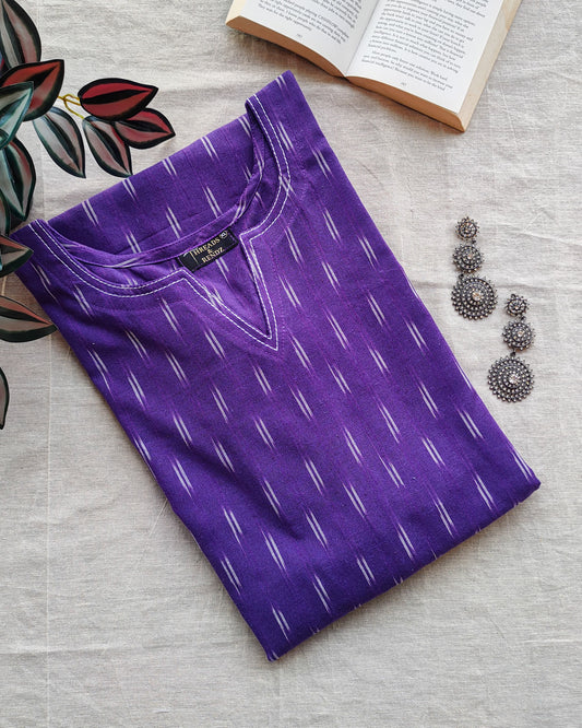184  Purple cotton kurta with white prints