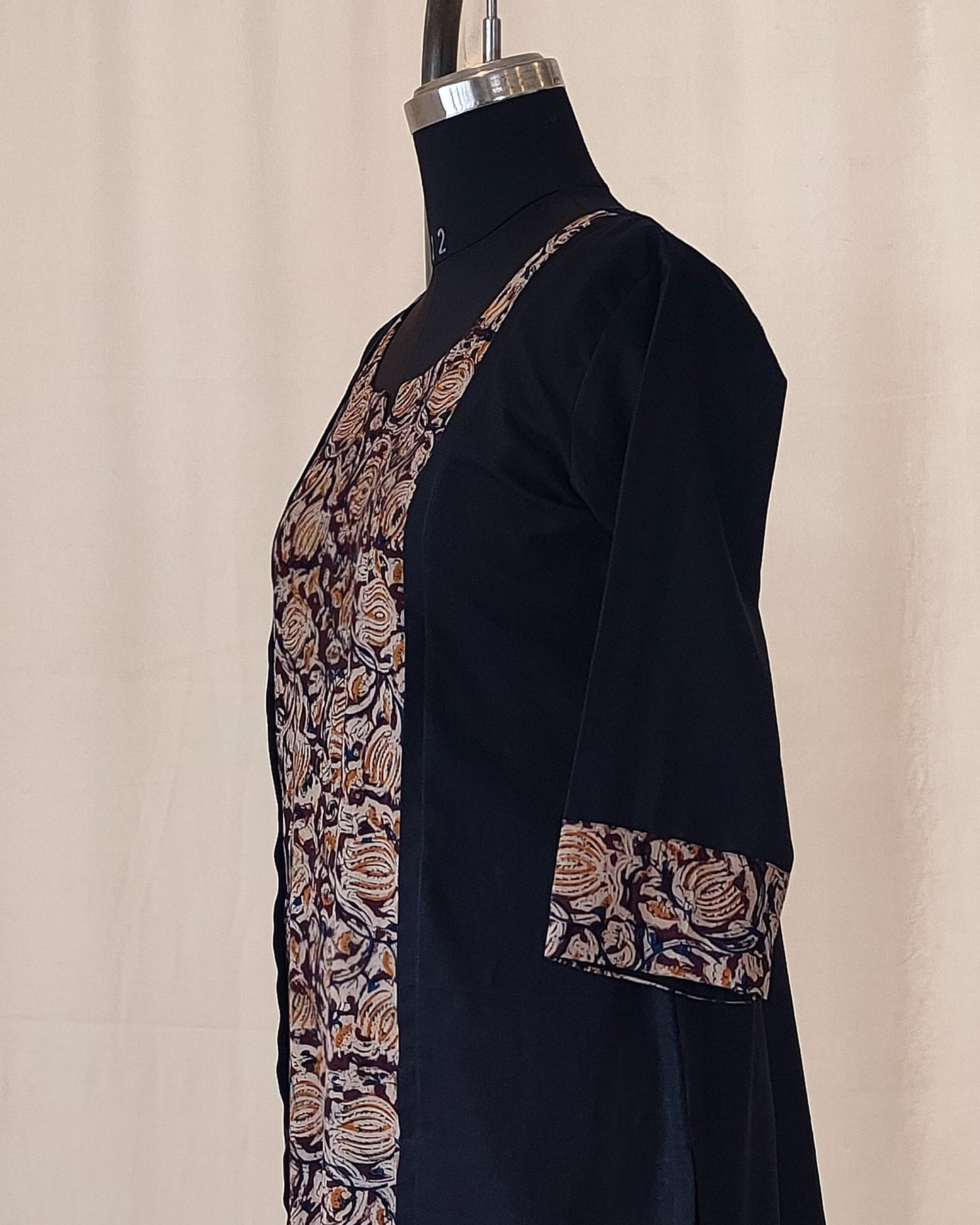195 Black with kalamkari panel straight cut cotton kurta