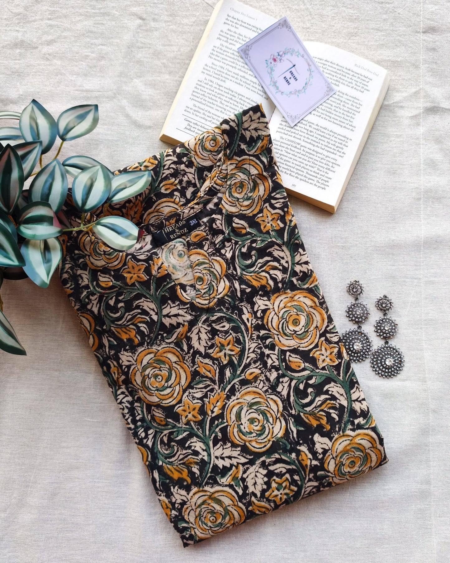 246 Black kalamkari A-line flare kurta