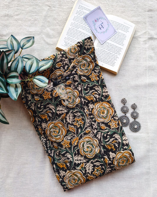 246 Black kalamkari A-line flare kurta
