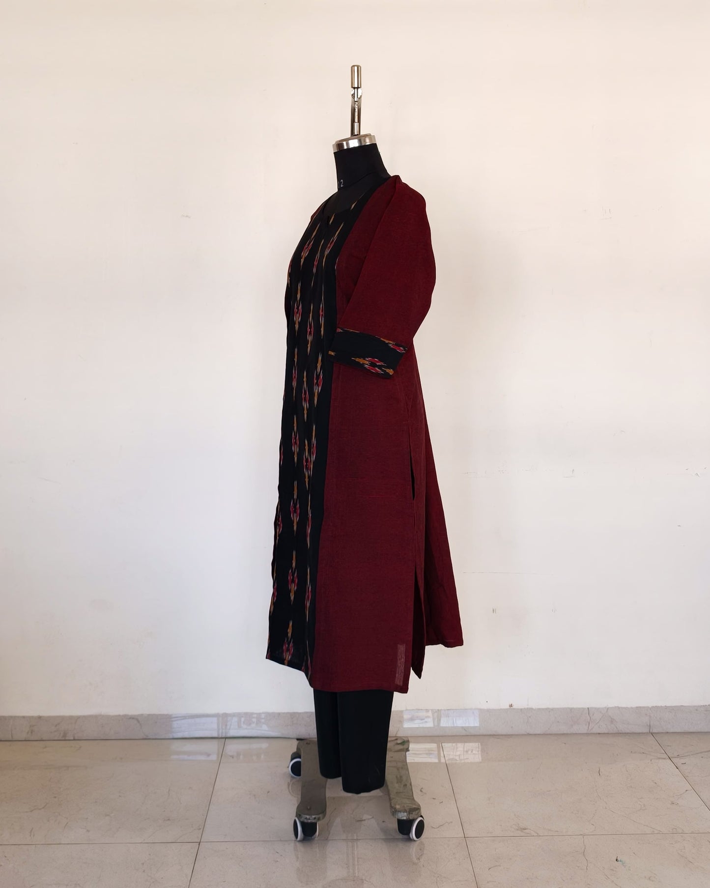 250 Maroon with black ikkat panel straight kurta