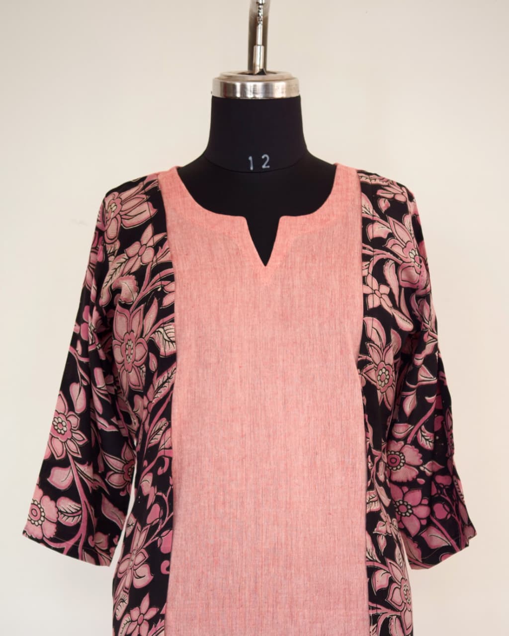 273 Light pink with fancy silk kalamkari panels and sleeves