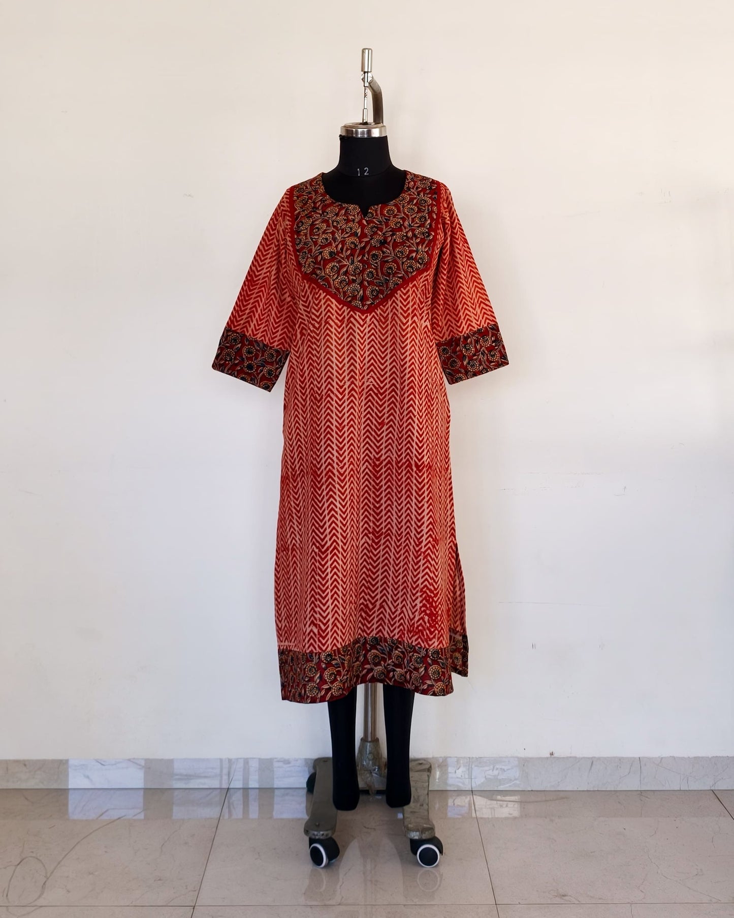 282 Kalamkari arrow design with maroon yoke patch
