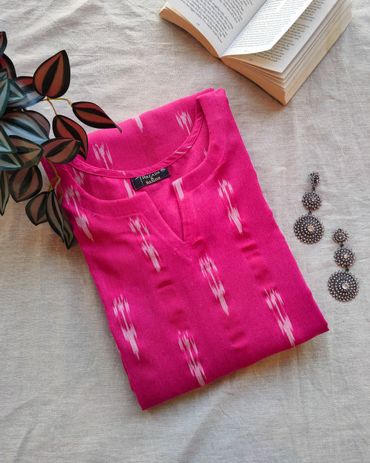 193 Fresh Pink Ikkat Straight Cut Kurta
