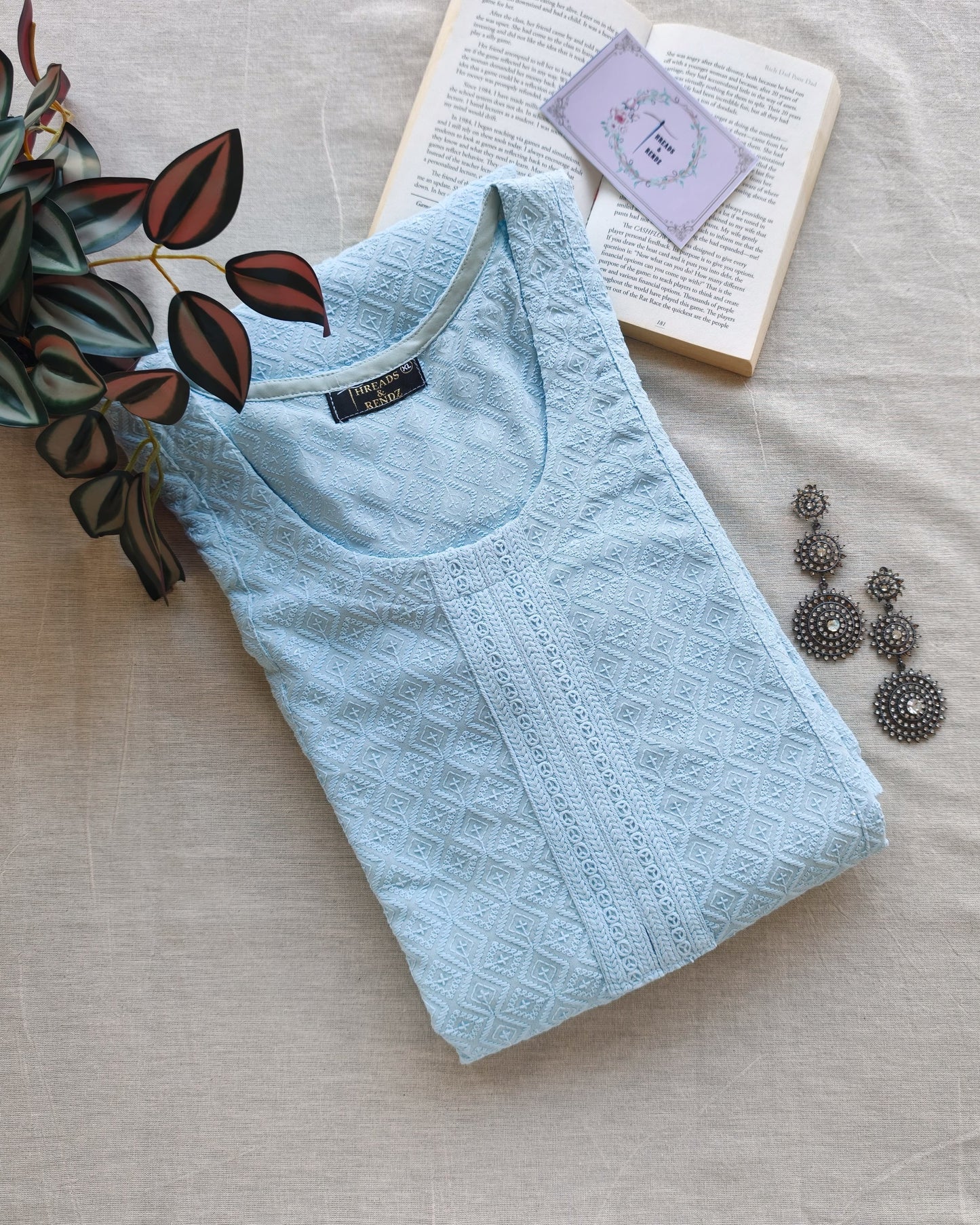265 Baby blue cotton chikankari A-line kurta