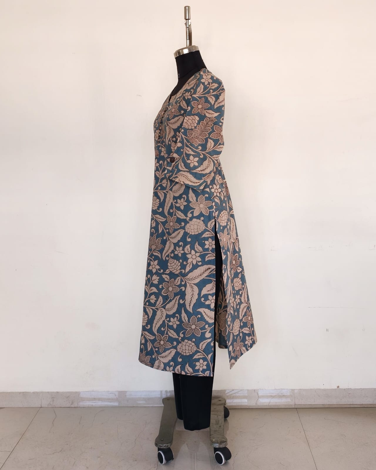 233 Pastel Blue kalamkari kurta with buttons