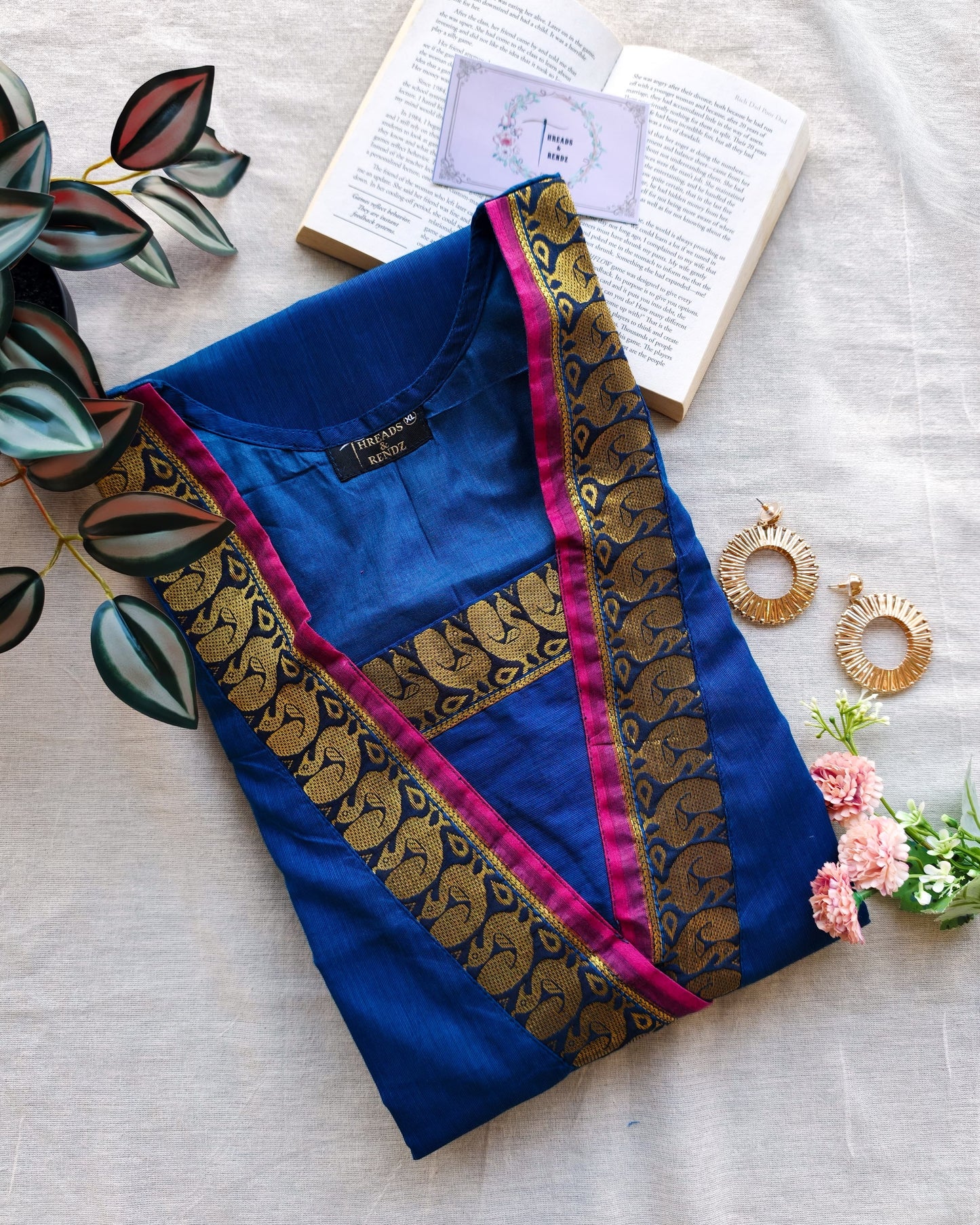 241 Navy blue narayapet kurta with lining