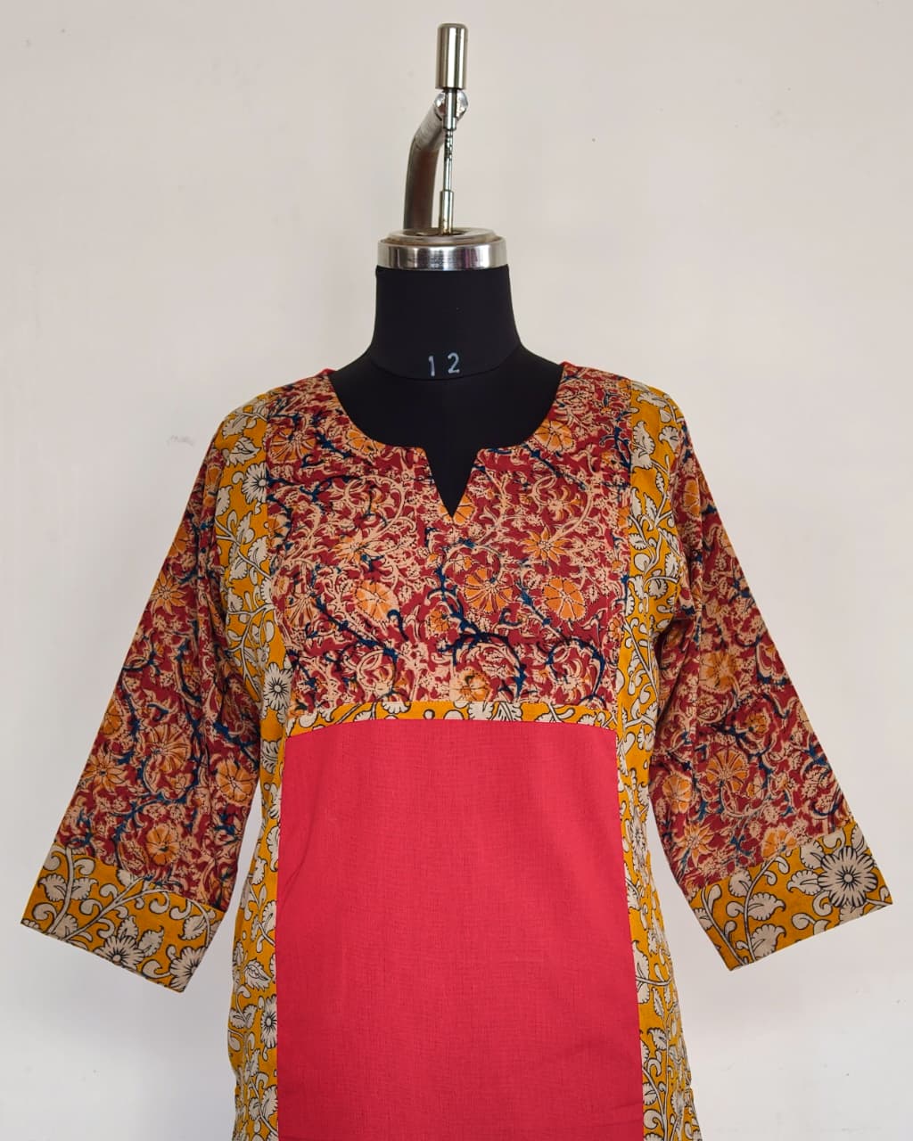 Red And Yellow Kalamkari Panel Kurta