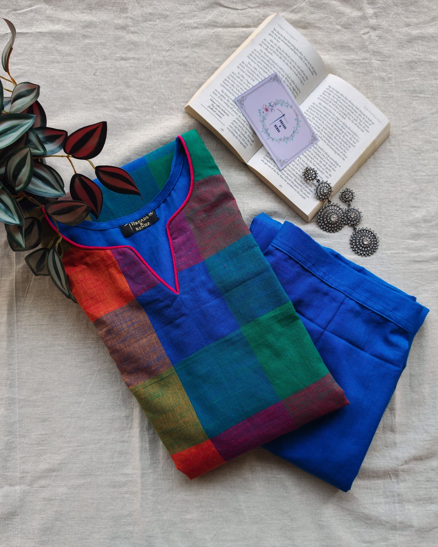 225	Blue with multicoloured checks panel co-ord set