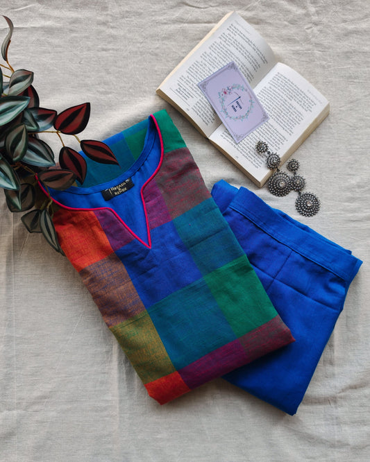 225	Blue with multicoloured checks panel co-ord set