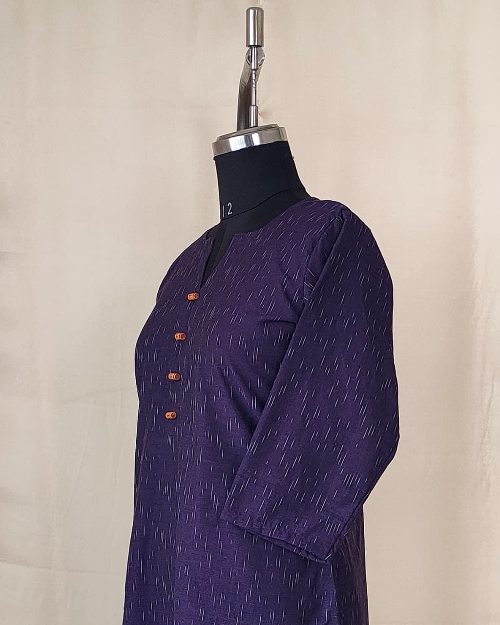 220	Purple handloom ikkat A-line kurta with buttons