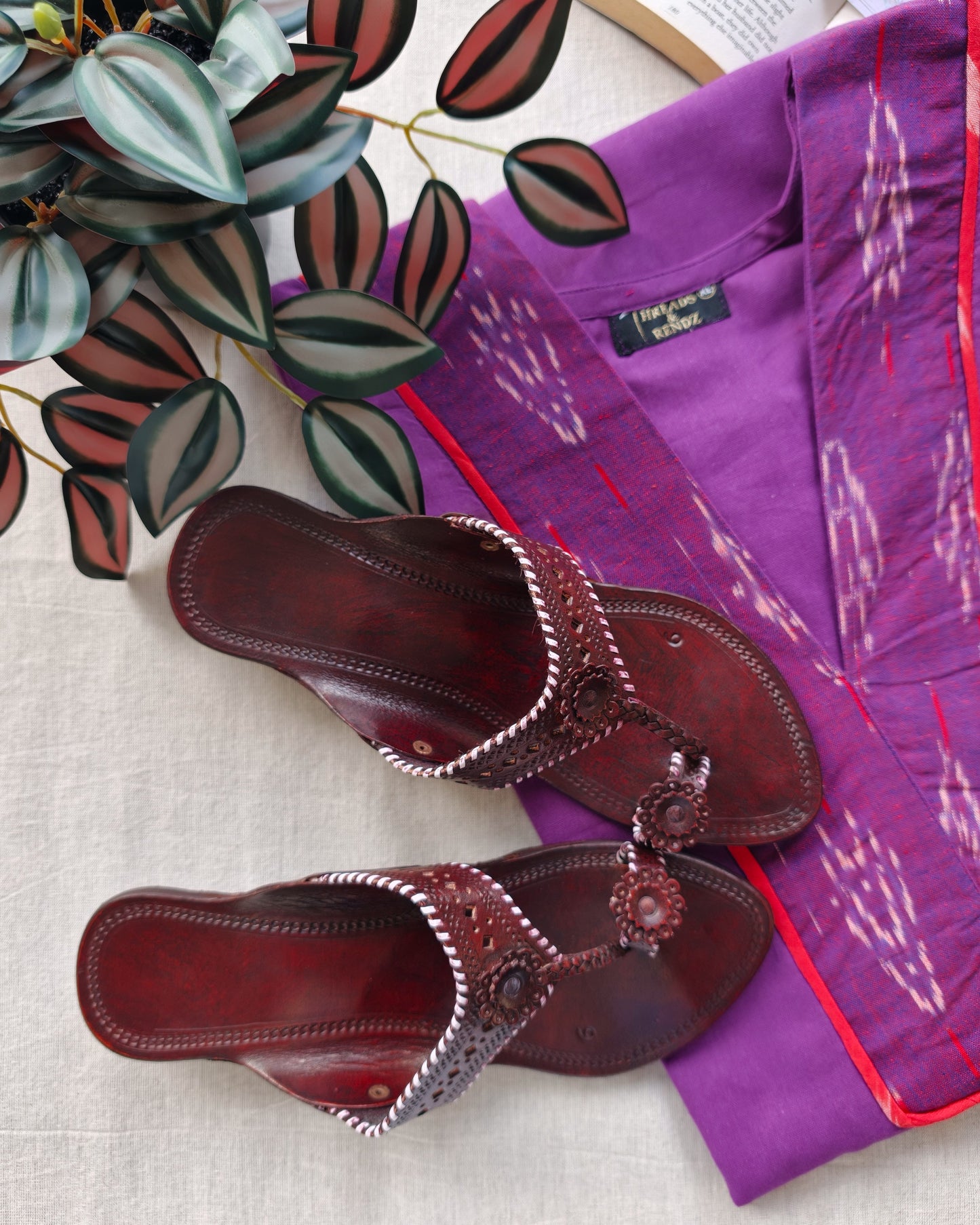 Red polish with block heels Kolhapuri chappals