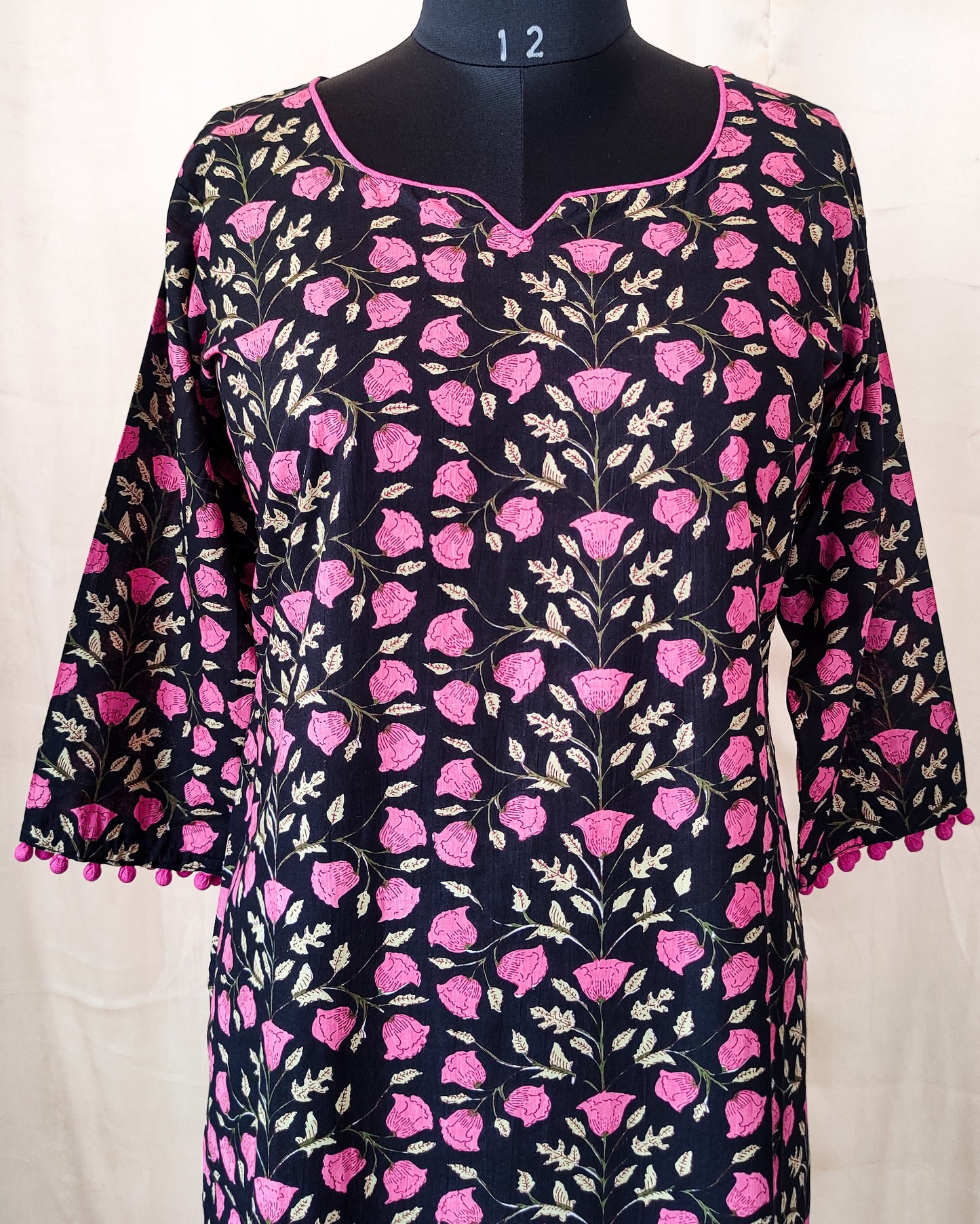 111 Black and Pink Printed Kurta