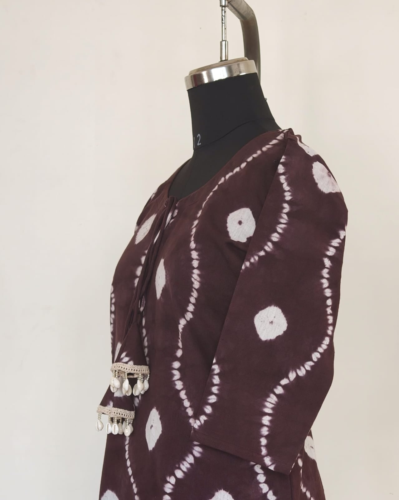 251 Brown Tie n Dye kurta with shells tassel