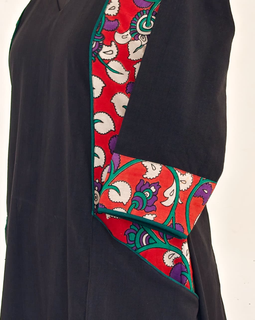 274 Black with brick red kalamkari panel with pockets