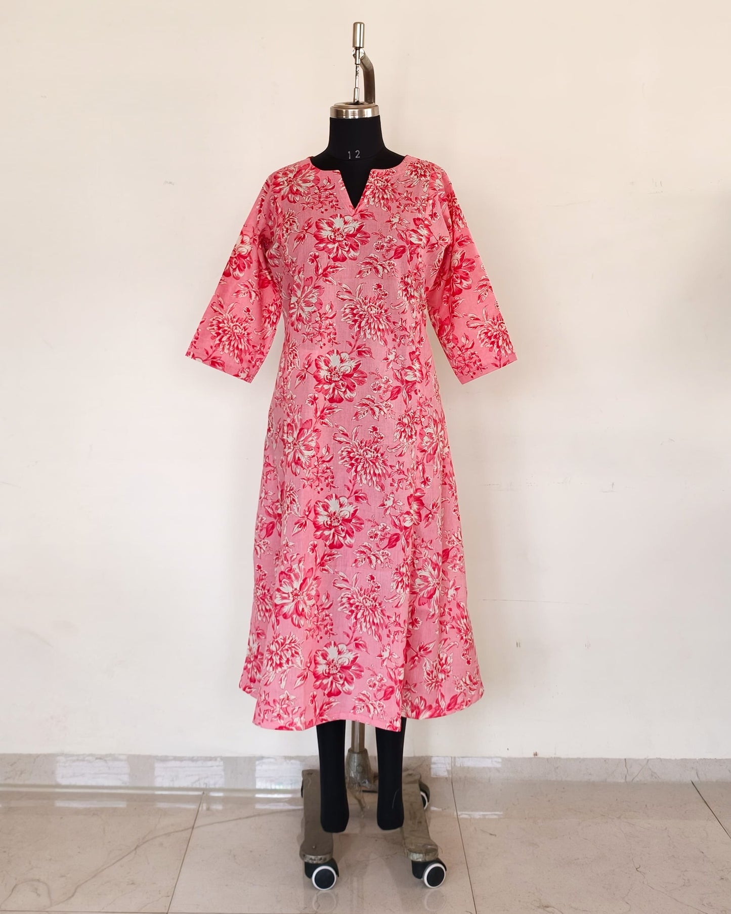 259 Peachy pink printed kurta with flare
