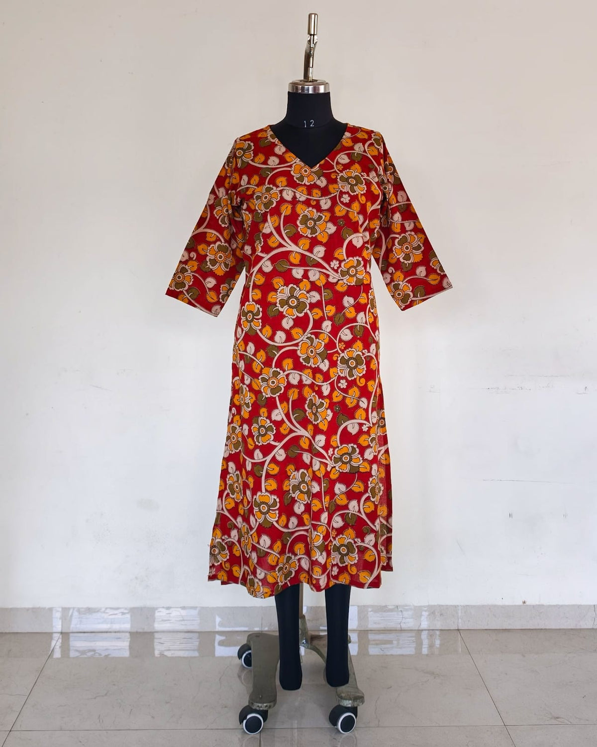 Red And Yellow Kalamkari Print Kurta