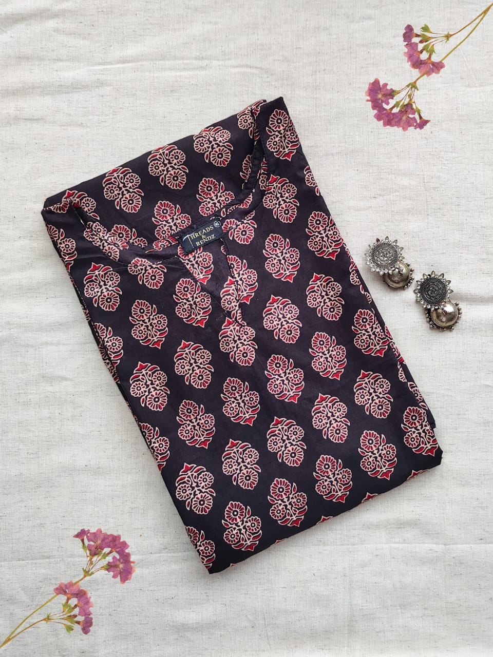 138 Black printed fit and flare kurta