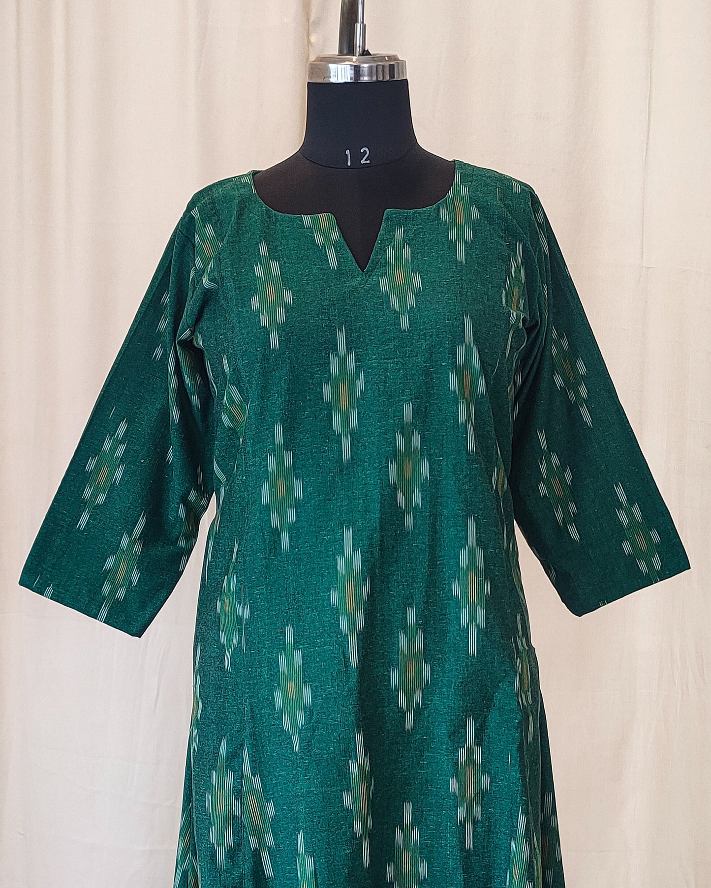 151 Bottle Green A-Line Ikkat Cotton Kurta
