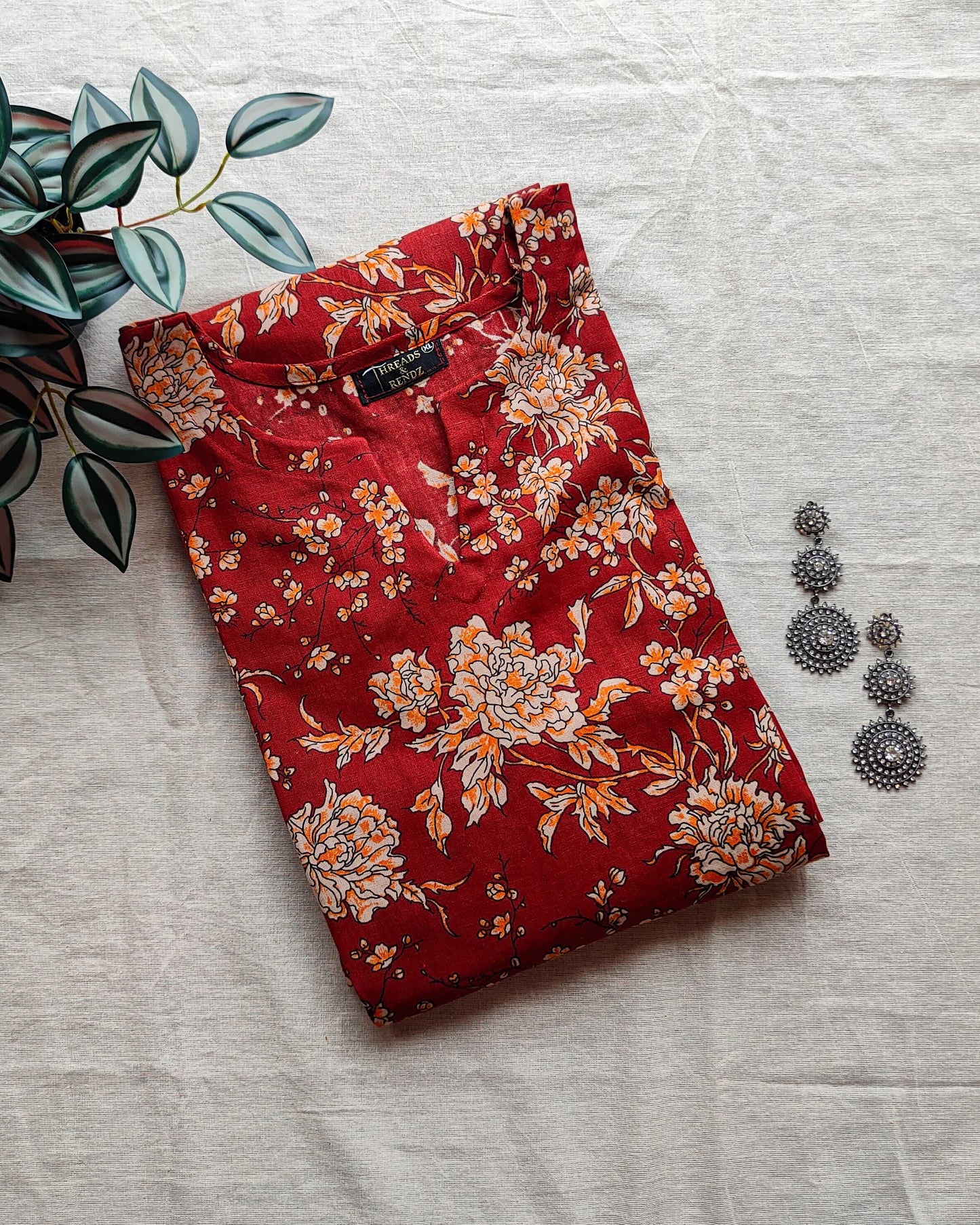 176 Brick Coloured Printed A Line Kurta