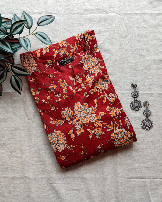 176 Brick Coloured Printed A Line Kurta