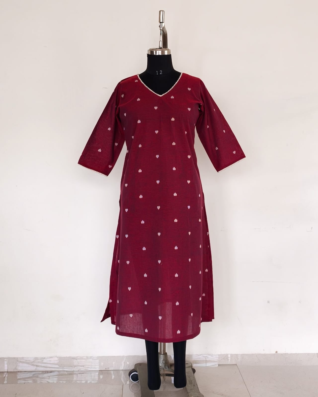 237 Maroon kurta with hearts and lace detailing