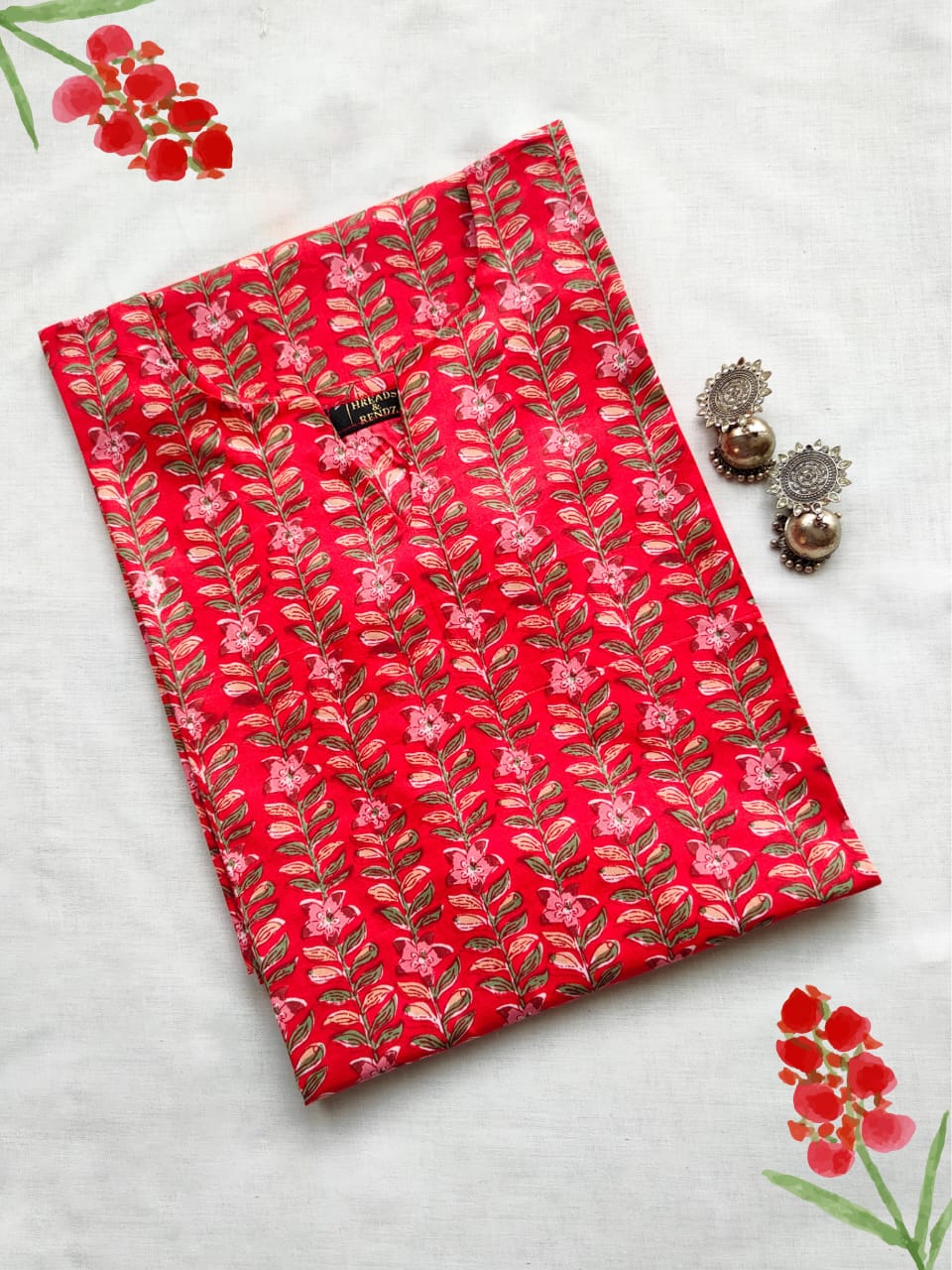 126 Red printed kurta