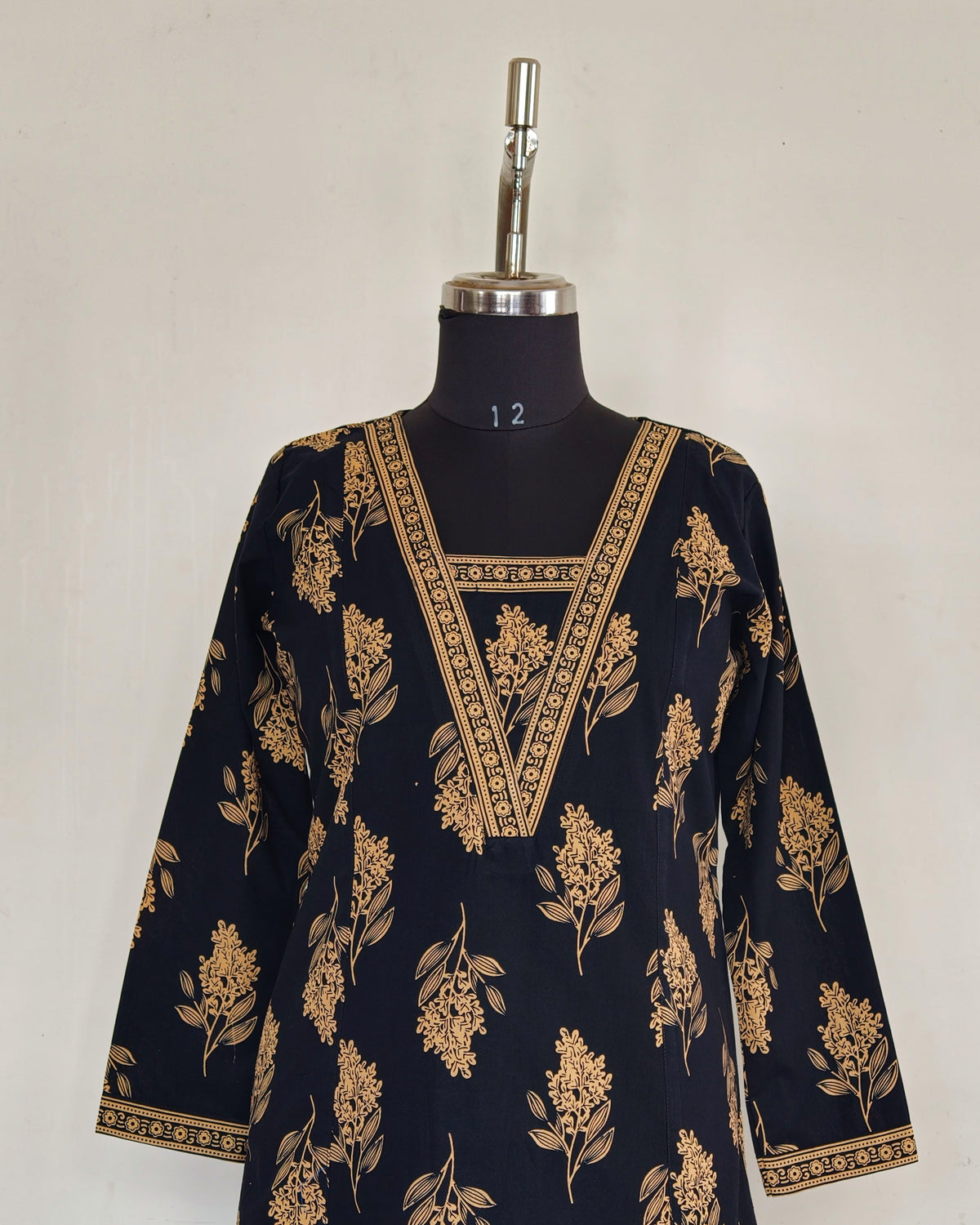 Black Printed A-Line Kurta With Border