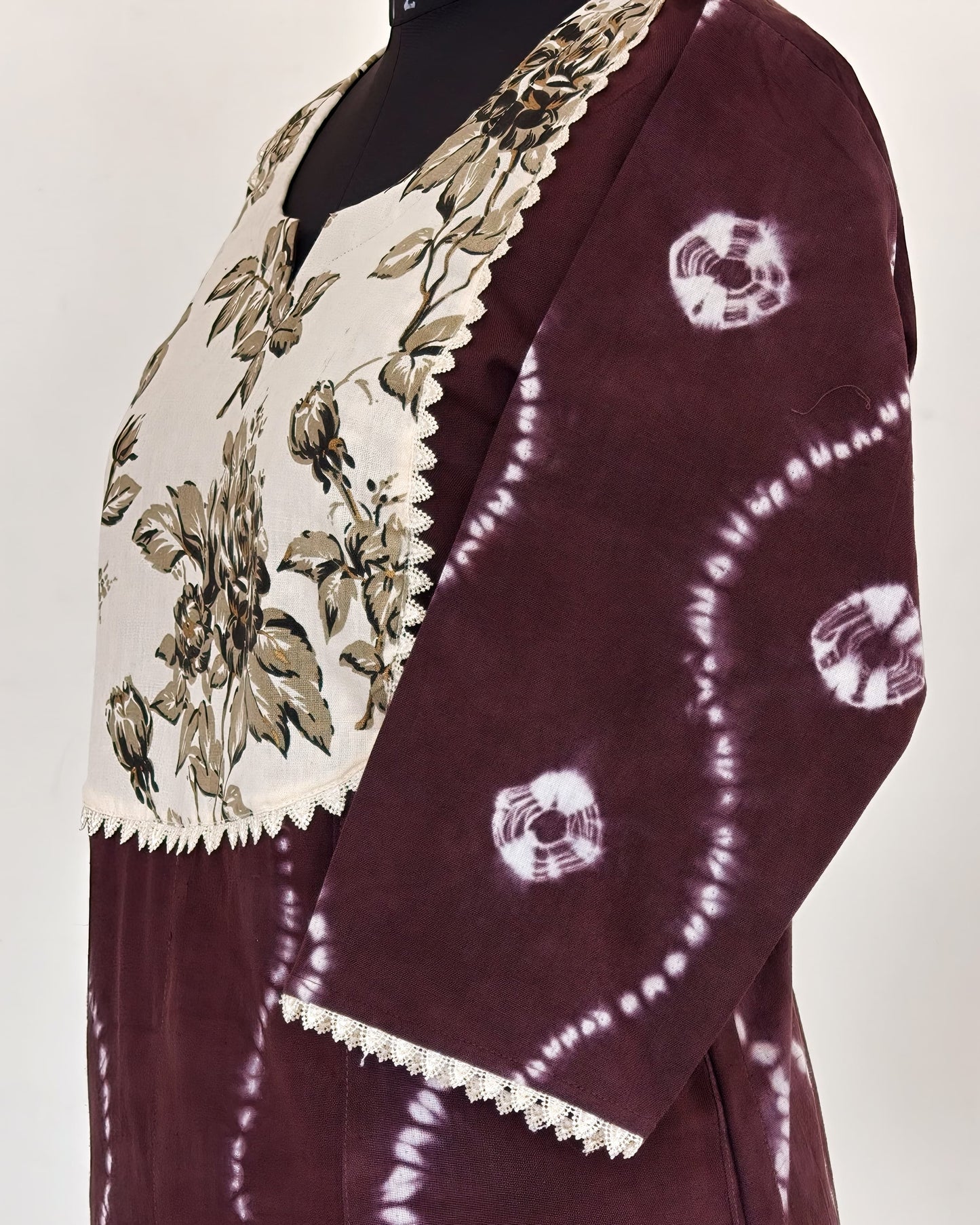 255 Brown Tie and dye with cream yoke patch and lace