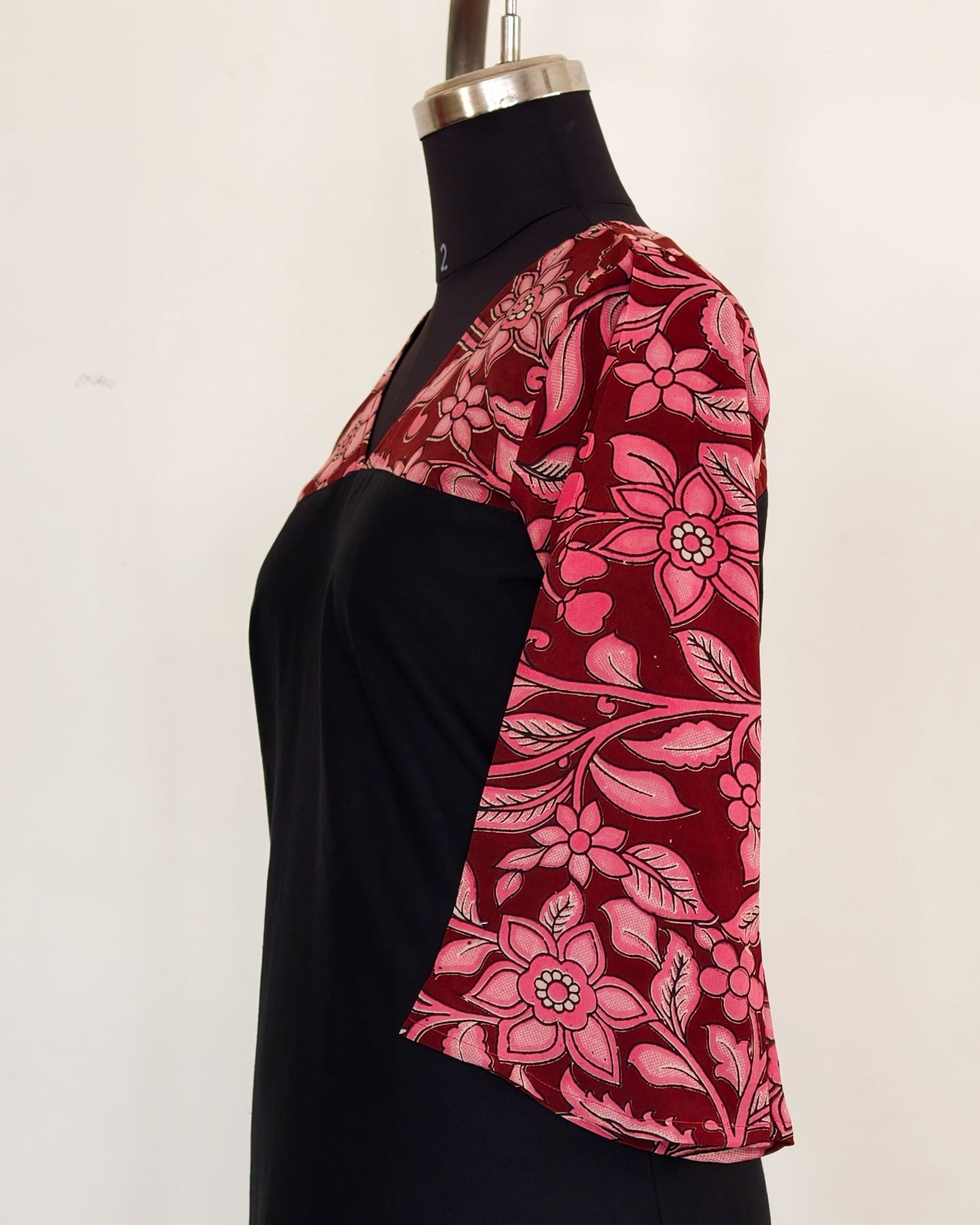 271 Black with Red and pink fancy silk kalamkari bell sleeves