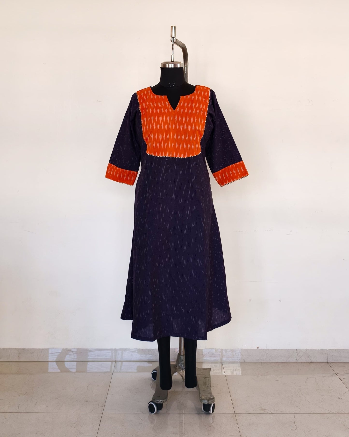 249 Purple ikkat with orange yoke patch