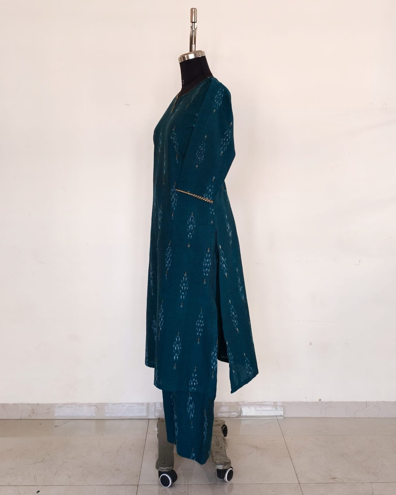 232 Green Ikkat Co-ord Set with Lace