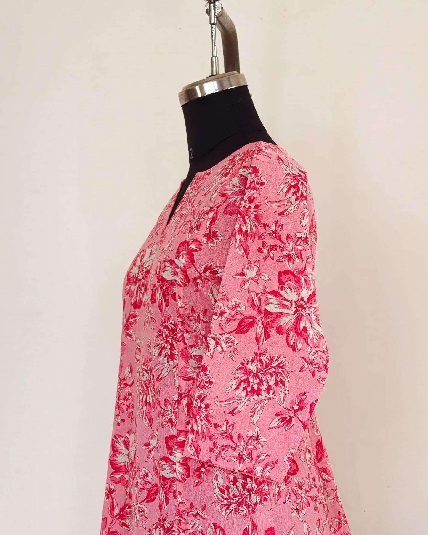 259 Peachy pink printed kurta with flare