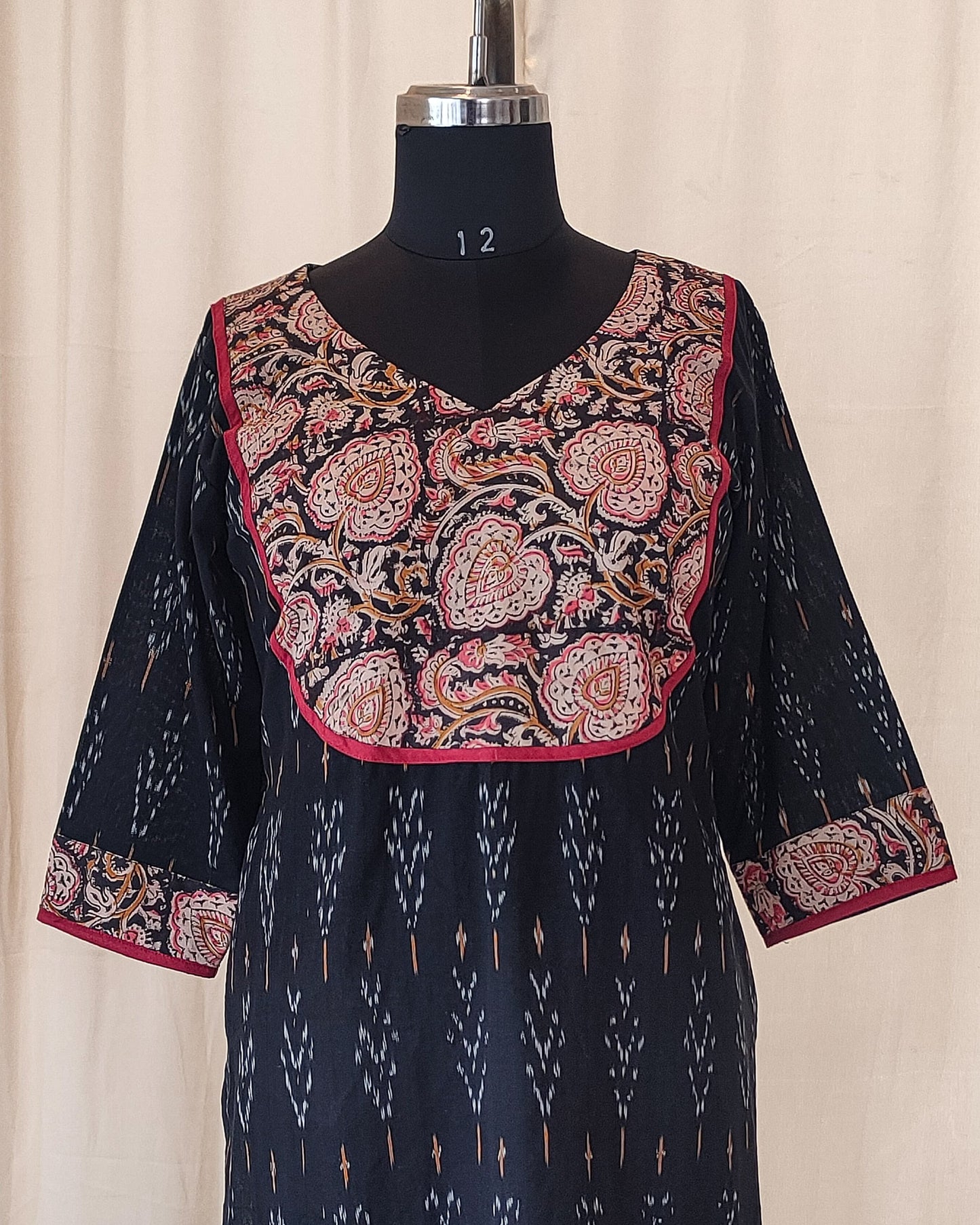 284 Black ikkat with kalamkari patch