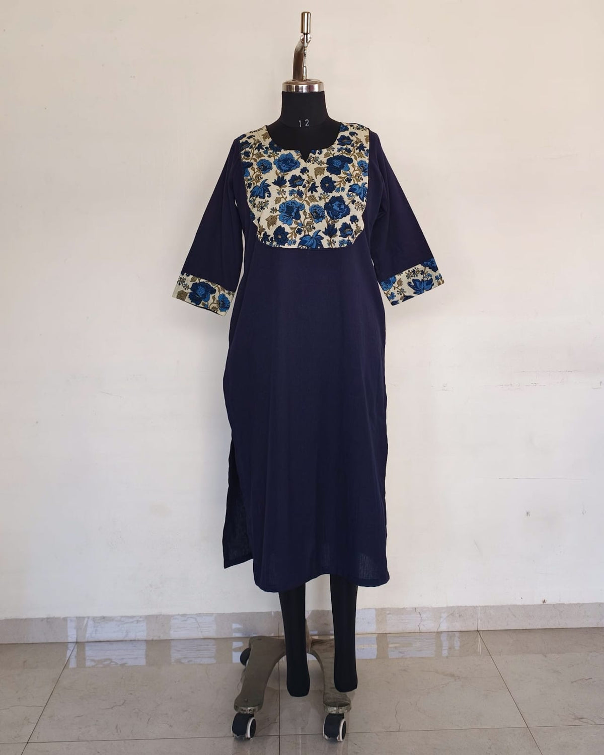 Navy Blue With Cream Floral Patch