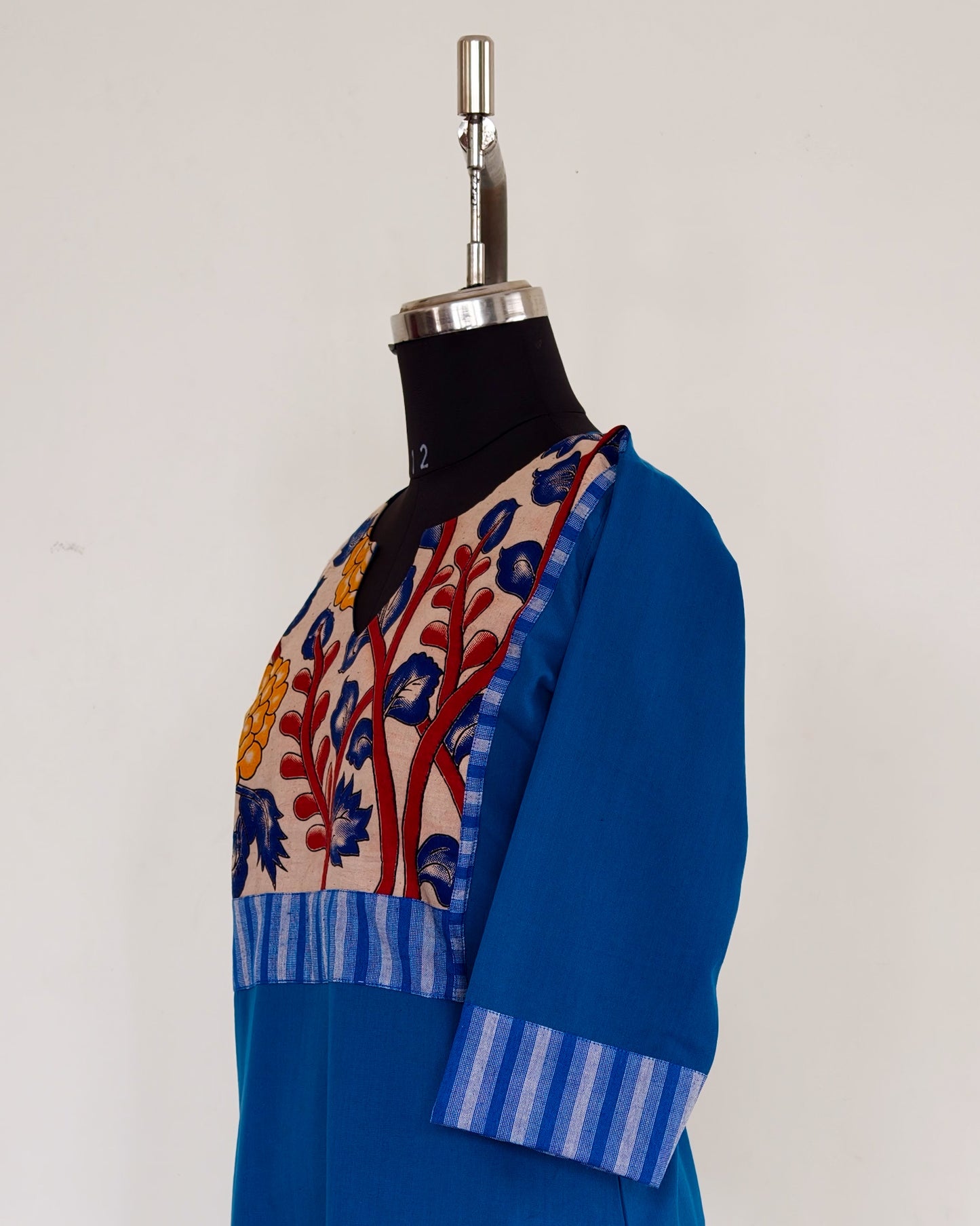 292 Blue with kalamkari patch and blue stripes detailing