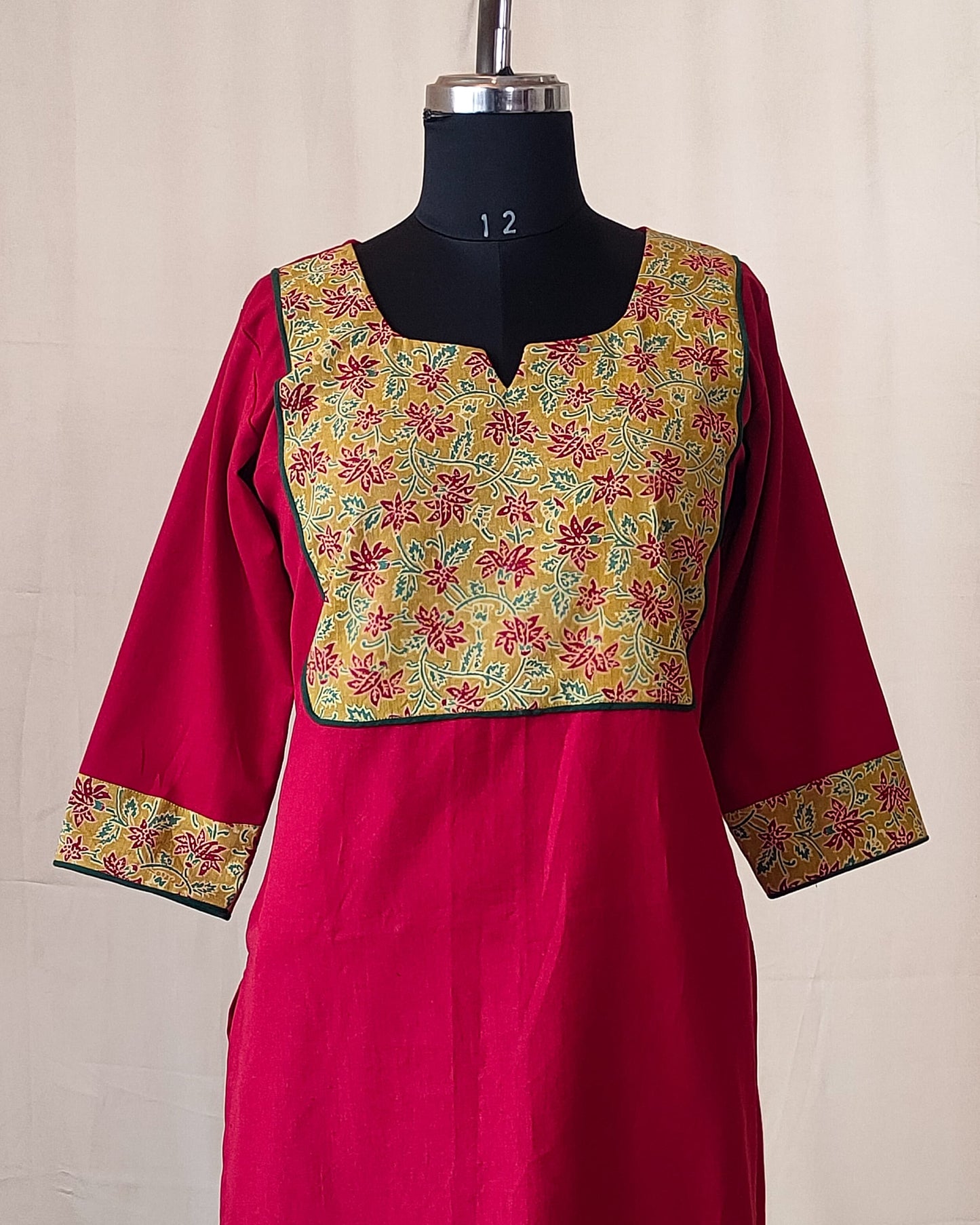 212	Red kurta with ajrakh yoke patch