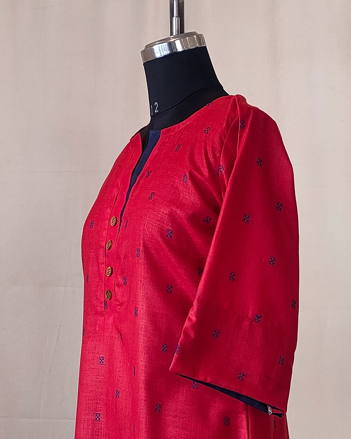 199 Red with Blue Butti Straight Cut Kurta